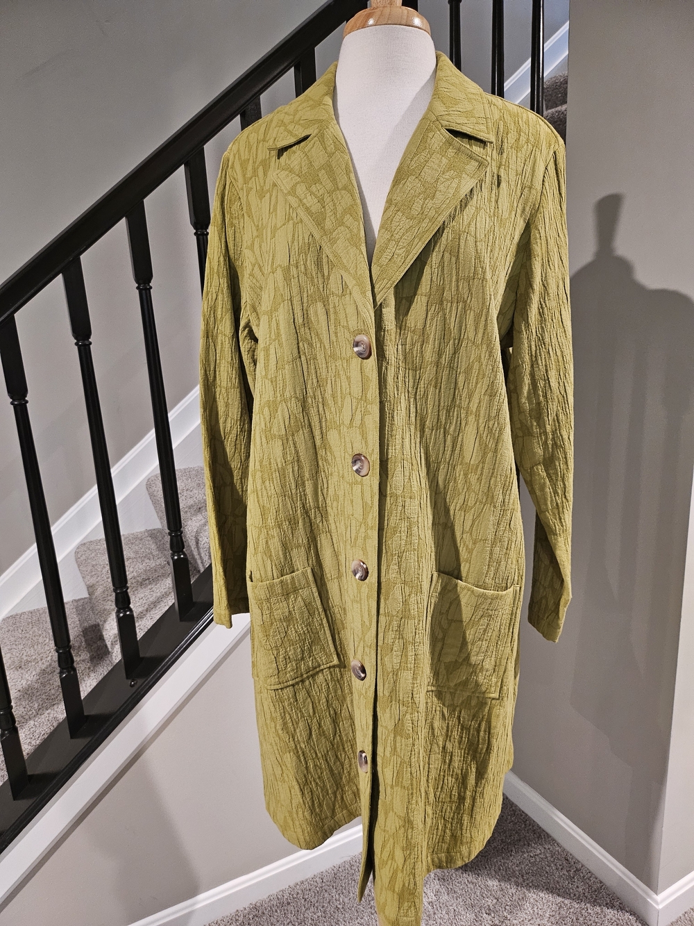Soft Surroundings Chartreuse Textured Button-Front Jacket w/Belt (Size XL)